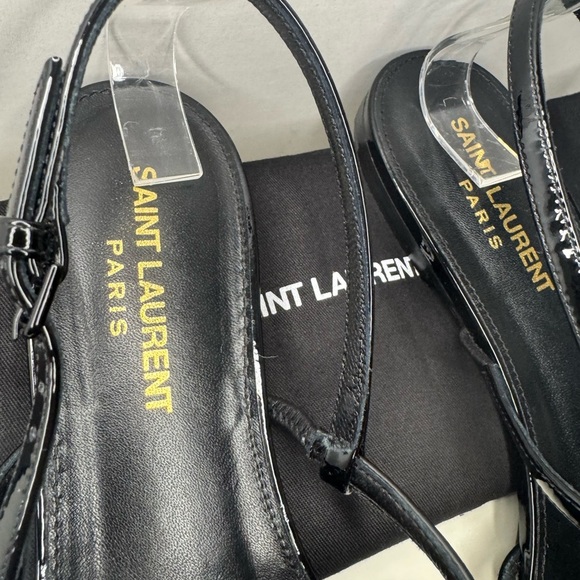 SAINT LAURENT CASSANDRA PATENT SANDALS iBLACK Size 381/2. - Picture 6 of 8